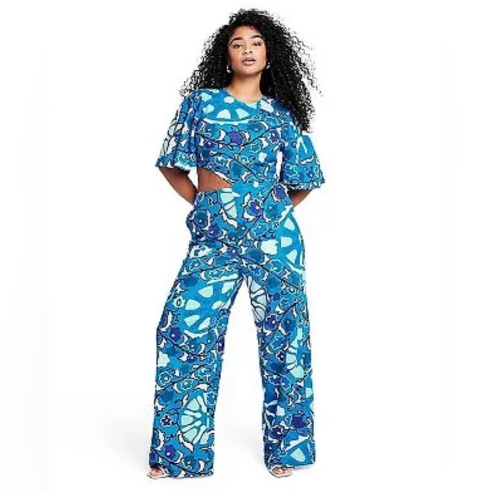 Women's Large Zinnia Floral Print Bell Sleeve Cut Out Jumpsuit - RHODE XL